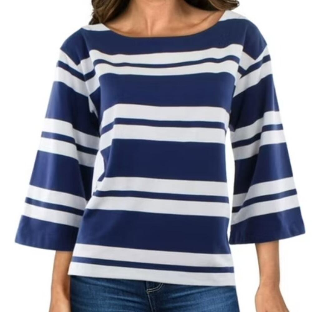 Tommy Bahama Womens French Terrace Striped Top Size L Nautical Preppy Resortwear